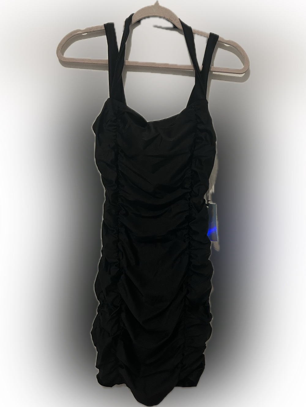 iris Black Ruched Mini Dress
